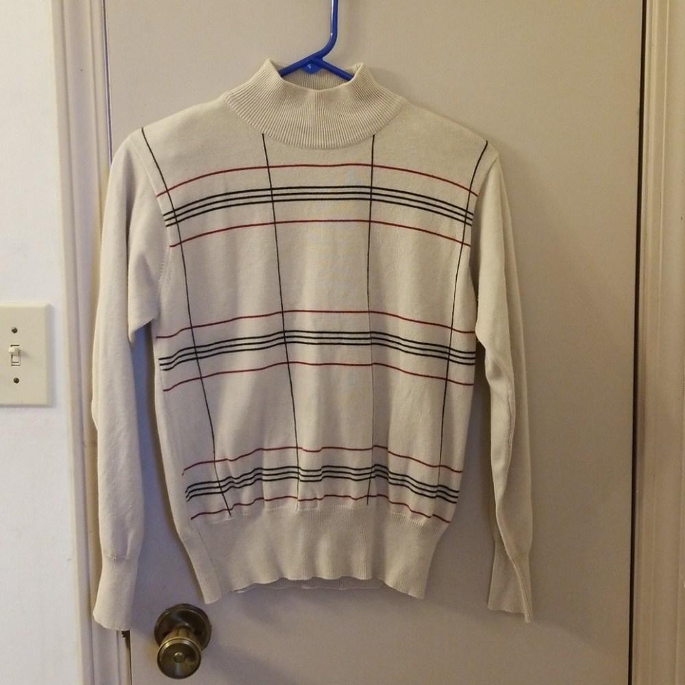 Cream, striped, mockneck sweater